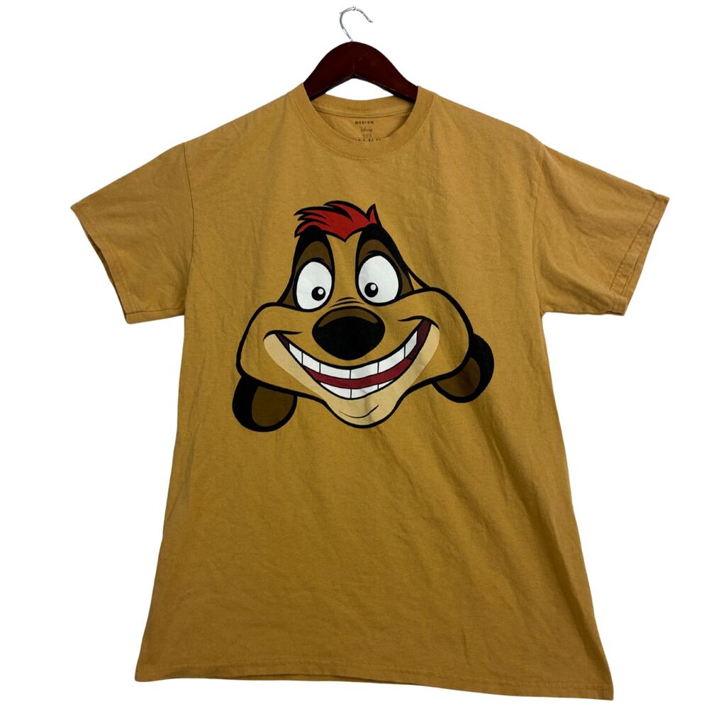 Disney Lion King Timon Mens M Mustard Yellow Graphic T Shirt 100% Cotton